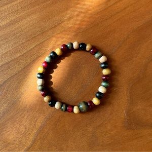 Red yellow green wooden beaded bracelet
